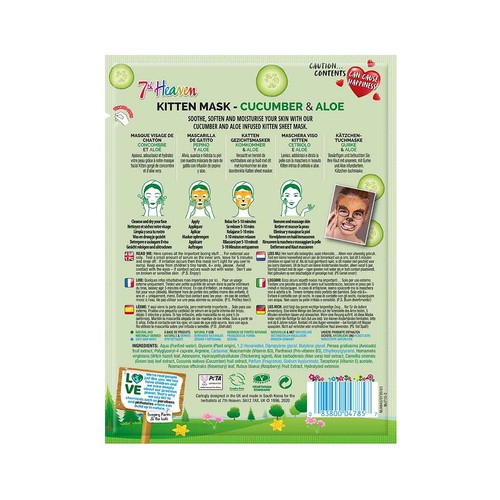 7TH HEAVEN Mascarilla facial de tisú, con infusión de pepino y aloe vera, que alivia, suaviza e hidrata la piel 7TH HEAVEN.