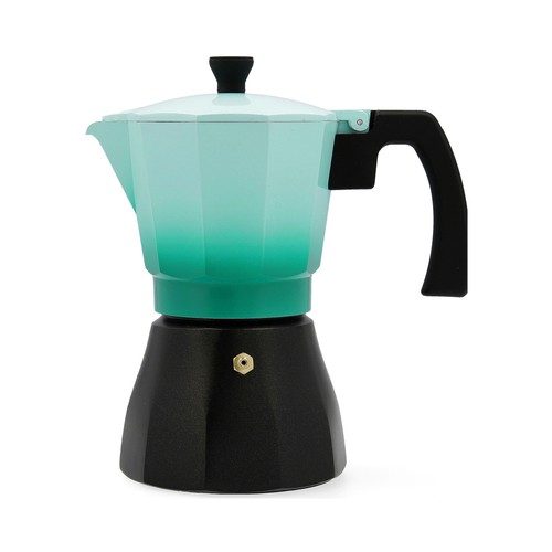 Cafetera aluminio inducción, color turquesa, 6 tazas, 3RE.