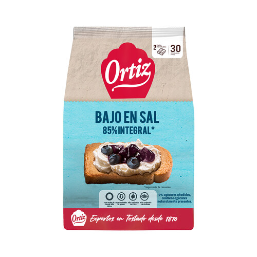 ORTIZ Pan tostado integral bajo en sal y sin azúcares añadidos ORTIZ 30 uds. 324 g.