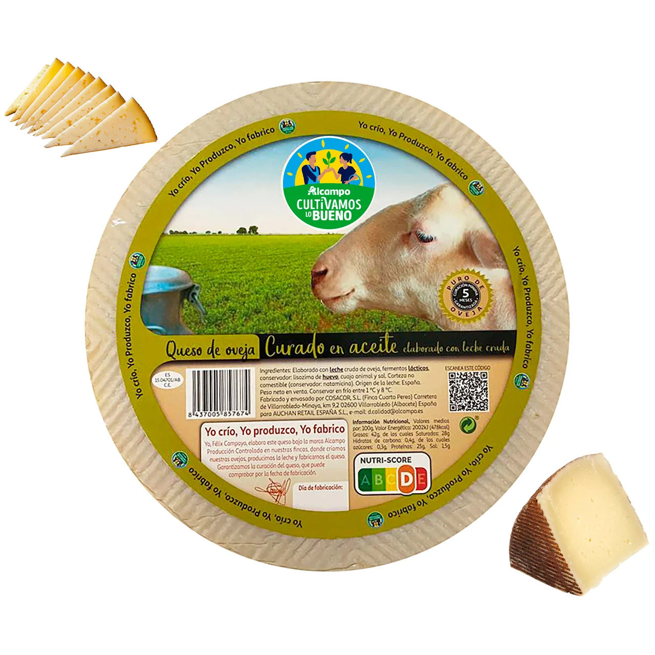 ALCAMPO CULTIVAMOS LO BUENO Queso de oveja curado en aceite, leche cruda, - Tapeo 3 a 5 mm