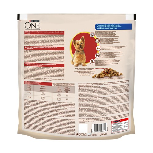 PURINA ONE Comida para perros adultos de raza pequeña a base de buey y arroz PURINA ONE MINI 1,5 kg.