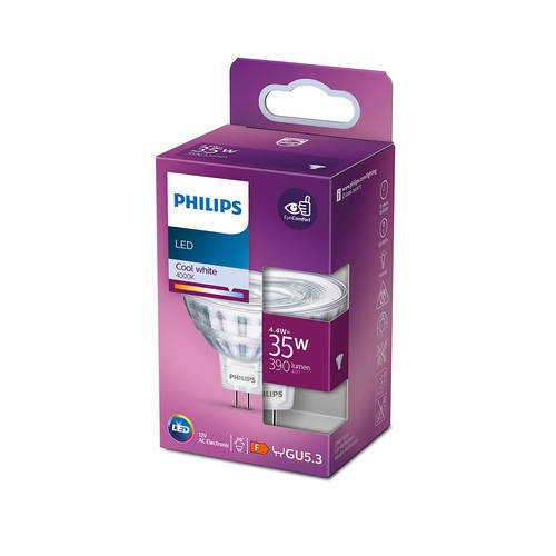 Bombilla Led GU5.3, 5W=35W, luz neutra 4000K, 390lm, PHILIPS.