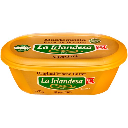LA IRLANDESA Mantequilla pura de Irlanda con sal, tarrina 220 g.