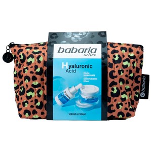 Imagen de BABARIA Active Neceser con sérum ultra hidratante y crema hidratante con filtro solar y ácido Hialurónico.