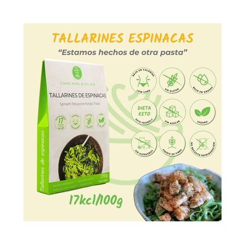 THE KONJAC SHOP Tallarines de konjac con espinacas, que ayudan a adelgazar, listos para comer 270 g.