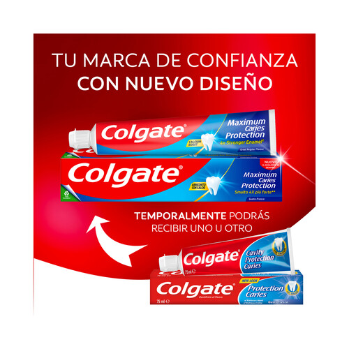 COLGATE Protección caries Pasta de dientes con flúor, calcio y protección contra las caries, sabor tradicional.