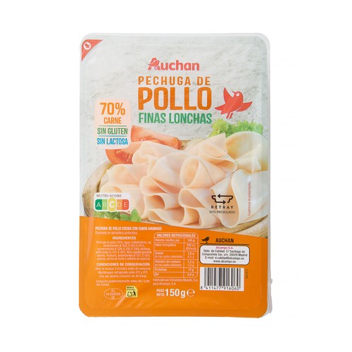 AUCHAN Pechuga de pollo en finas lonchas 150 g Producto Alcampo.