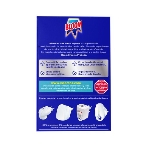 BLOOM Recambio insecticida eléctrico. con toque fragancia eucalipto y lavanda 18 ml.