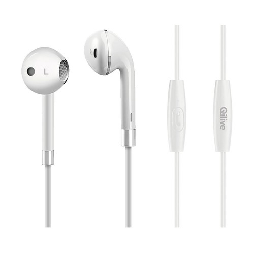 Auriculares tipo botón QILIVE Q.1590 con cable, micrófono, color blanco.