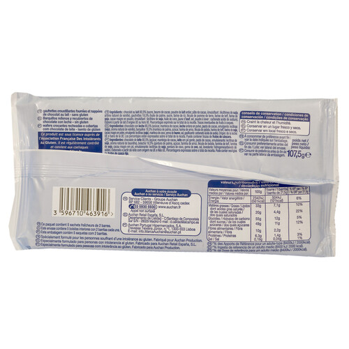 ALCAMPO Barritas de chocolate sin gluten ALCAMPO 5 uds 107,5 g.