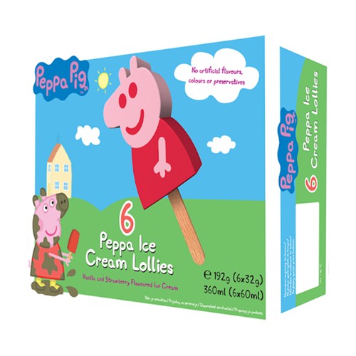 PEPPA PIG Polo de helado con sabor a vainilla y fresa y forma de 6 x 60 ml.