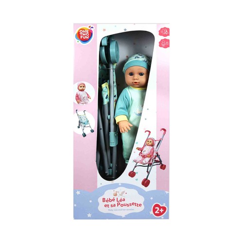 Carrito de muñecas con muñeco de 35cm, ONE TWO FUN