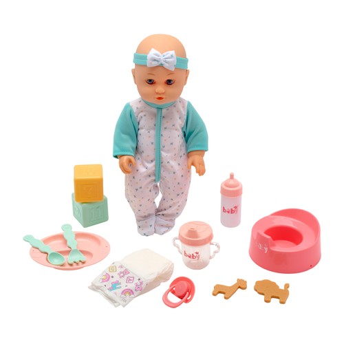 Muñeco Bebé Comiditas y Accesioros de cuidados 30 Cm 13 piezas +3 Años ONE, TWO FUN