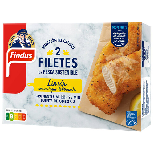 FINDUS Filetes de pescado de pesca sostenible (MSC) al limón con un toque de pimienta 225 g.