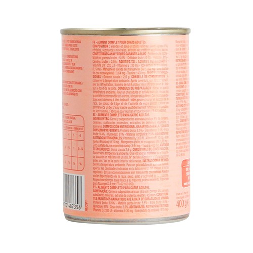 PRODUCTO ALCAMPO Comida húmeda para gatos sabor paté de cordero 400 g.