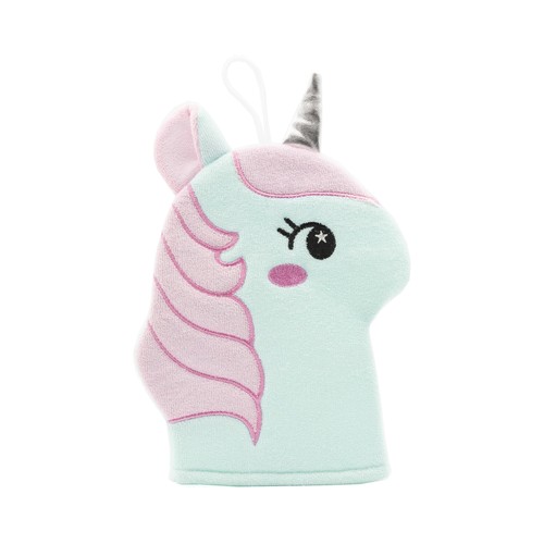 BECASAN NATURE Guante (manopla) de baño infantil con forma de unicornio.