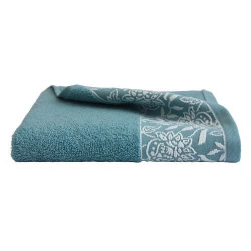 Toalla de lavabo de 450 gm, diseño cenefa jacquard, color azul verdoso, ALMEIDA.