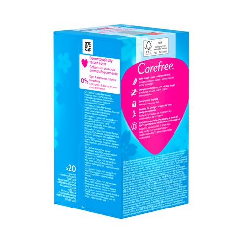 CAREFREE Cotton feel Protegeslips (salvaslips) normal, transpirables, con bolsitas individuales 20 uds.