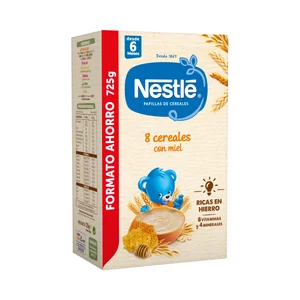 NESTLÉ Papilla de 8 cereales con miel, a partir de 6 meses NESTLÉ 725 g.