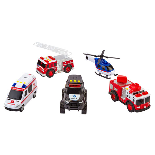 Set de 5 vehículos de emergencias con luces y sonidos, ONE TWO FUN ALCAMPO.