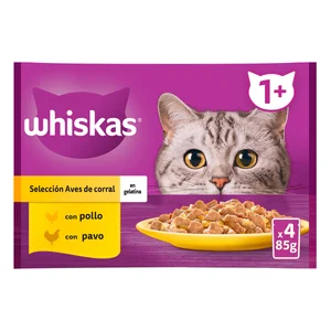 WHISKAS Comida húmeda para gatos bolsa Ave gelatina WHISKAS 4x85 gr.