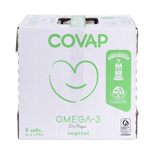COVAP Omega 3 Preparado lácteo desnatado, sin gluten y enriquecido con Omega 3 de origen vegetal 6 x 1l.