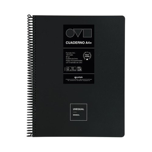 Cuaderno A4 120 hojas 90 gr 5x5 5 bandas Unequal Minimal surtido. GRAFOPLÁS