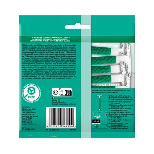 WILKINSON Extra essential 2 Cuchilla de afeitar desechable, con cabezal de doble hoja con banda de de aloe vera 5 uds.