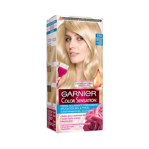 GARNIER Color sensation Coloración permanente e intensa reutilizable para bol y pincel, tono 11.0 Rubio extra claro ceniza.