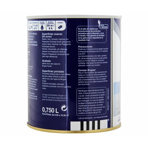Bote de 0.75 litros de esmalte acrílico decorativo, de color negro con acabado brillante BRUGUER.
