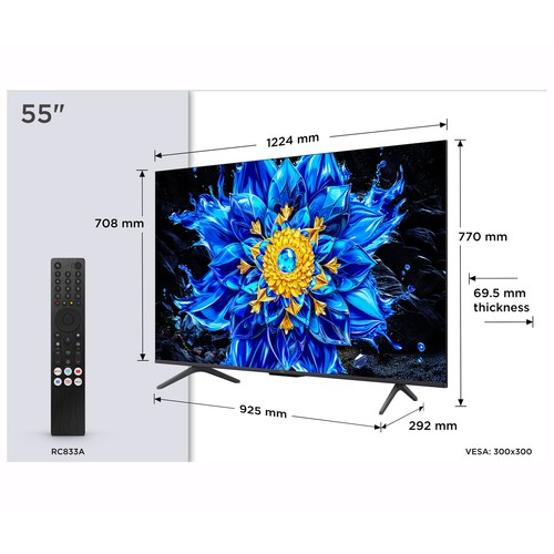 Televisión 139,7 cm (55") TCL  QD-MINILED 55P8L, 4K, GOOGLE Tv, HDR, Dolby vision / atmos, 4 HDMI, USB