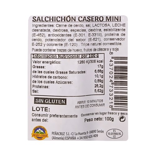 PEÑA CRUZ Salchichón casero envasado al vacio 100 g.