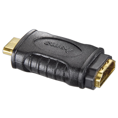 Adaptador QILIVE de miniHDMI macho a HDMI hembra, terminales dorados, color negro.