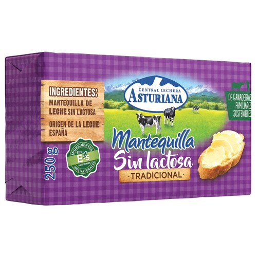 Pastilla de mantequilla tradicional sin lactosa CENTRAL LECHERA ASTURIANA 250 g.