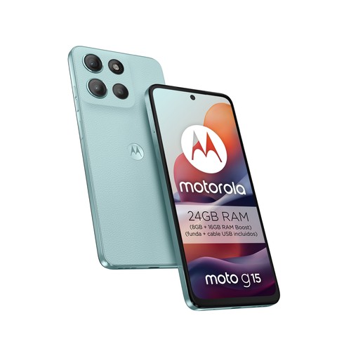 Smartphone MOTOROLA Moto G15 Glacier Blue, 4G, 512GB + 8GB Ram, pantalla 17cm (6,72")