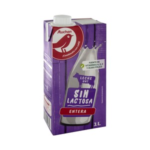 Imagen de AUCHAN Leche entera de vaca, sin lactosa 1 l. Producto Alcampo