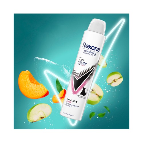 REXONA Advanced protection invisible pure Desodorante en spray para mujer anti-transpirante y anti-olor 200 ML.