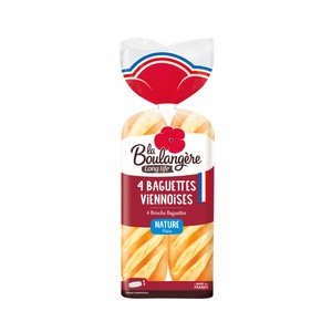Imagen de LA BOULANGÈRE Pan baguetes vienesas cortadas pack de 4 uds. 340 g.