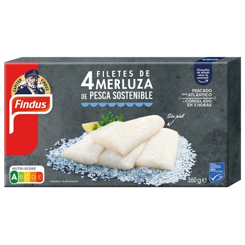 FINDUS Filetes de merluza sin piel, procedentes de MSC (pesca sostenible certificada) FINDUS 360 g.