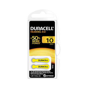 Imagen de Pack de 6 pilas especiales para audífonos, tamaño 10, 1,45V, Zinc-Air., DURACELL.