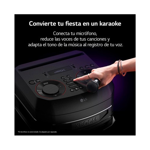 Altavoz LG Xboom RNC7 500W, efectos DJ, iluminación LED, entrada micrófono o guitarra.