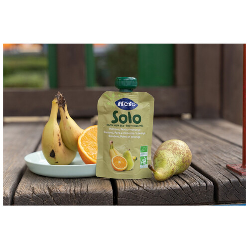 HERO Solo Bolsita de fruta (pera, plátano y naranja) , ecológicaa partir de 4 meses 100 g.