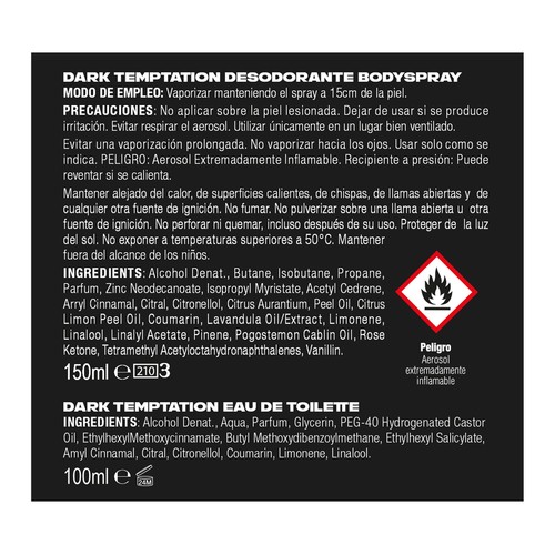 AXE Dark temptation Neceser con desodorante en spray (150 ml) y eau de toilette (100 ml).
