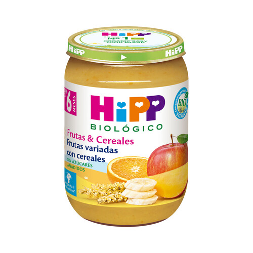 HIPP Biológico Tarrito de frutas variadas con cereales, sin azúcares añadidos, a partir de 6 meses 190 g.