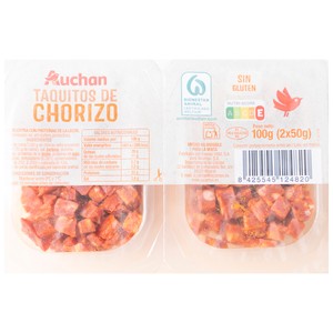 Imagen de AUCHAN Chorizo cortado en taquitos, elaborado sin gluten 2 x 50 g. Producto Alcampo