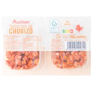 AUCHAN Chorizo cortado en taquitos, elaborado sin gluten 2 x 50 g. Producto Alcampo