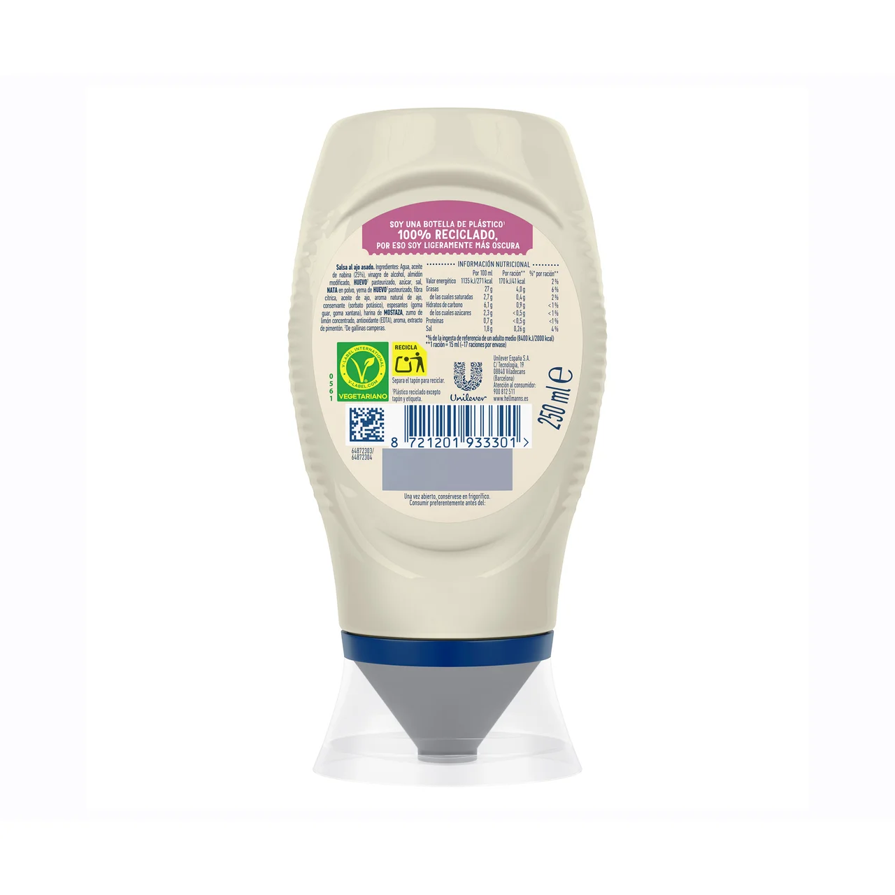 HELLMANN"S Mayonesa sabor ajo, bocabajo 250 ml.Mayonesa sabor ajo, bocabajo 250 ml. Mayonesa sabor ajo, bocabajo 250 ml.