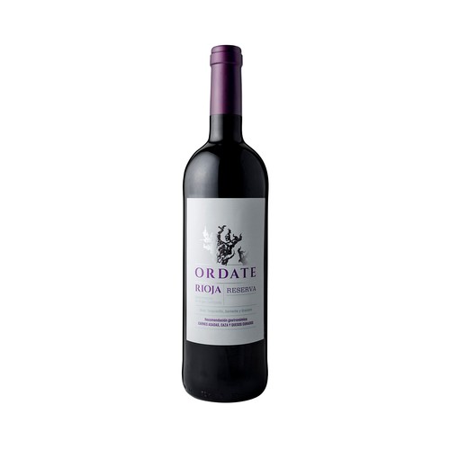 Vino tinto reserva con denominación de origen calificada Rioja ORDATE botella de 75 cl.
