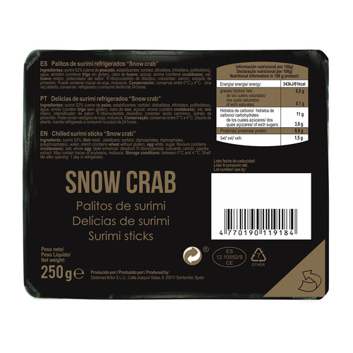 Surimi palitos Snow Crab premium sin gluten VICI 250 g. 