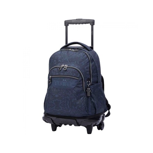Mochila Escolar con Ruedas  Azul y Negro Geometric Renglones TOTTO